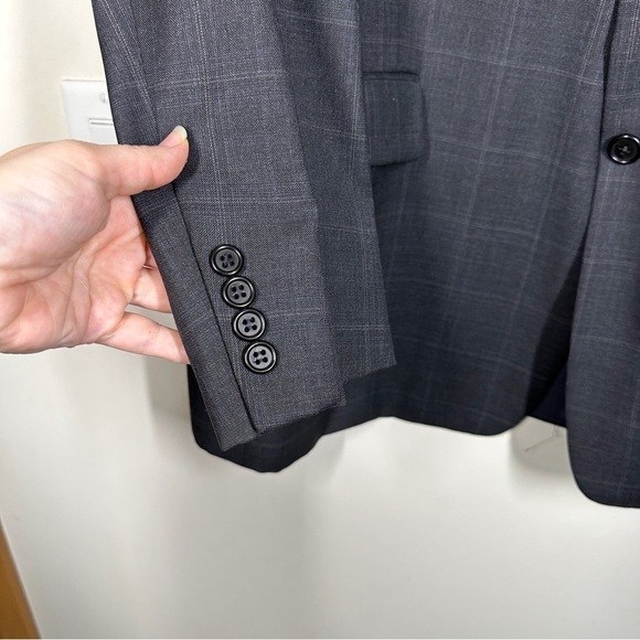 Hickey Freeman Collection Nordstrom Wool Sport Coat Blazer Gray Plaid Size 46R - Picture 2 of 8